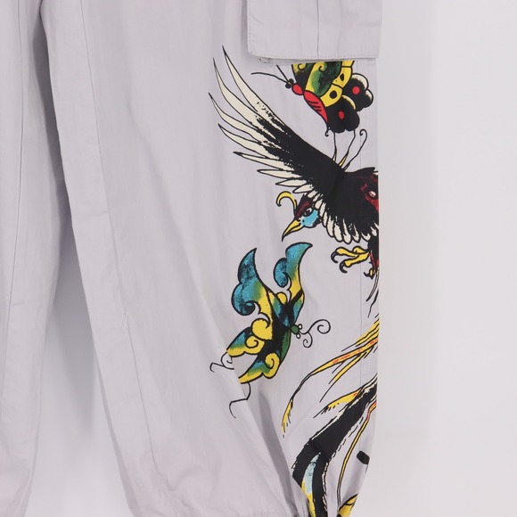 Ed Hardy Women's Cargo Pants Size S Light Grey Lightweight Baggy Drawstring - Picture 2 of 9